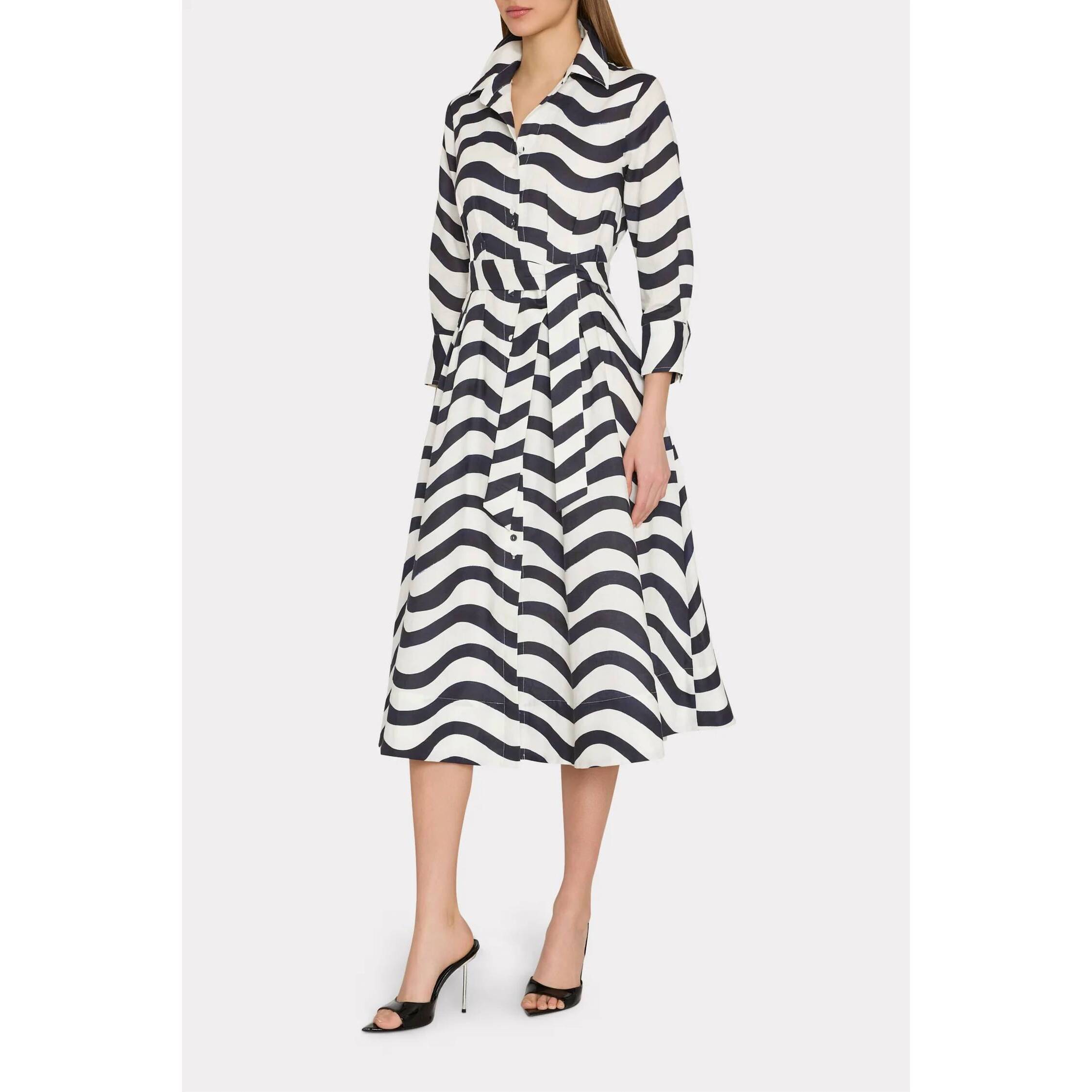 New Milly Lexi Printed Midi Dress In Navy/White